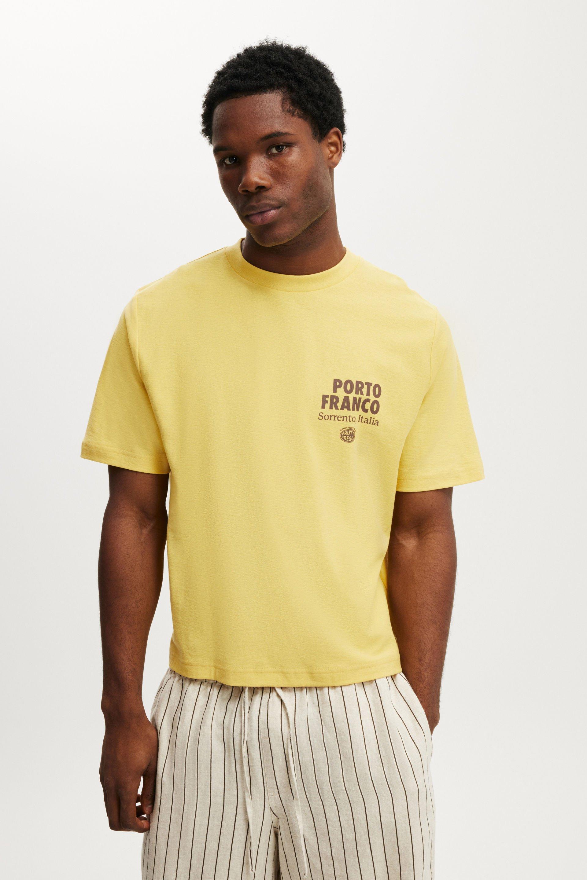 トップス AFB POA BORDER TEE (YELLOW) Cropped Fit Graphic T-Shirt - Sunray Yellow/Porto Franco