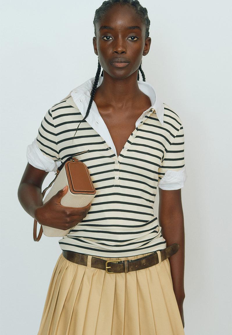 Ribbed polo shirt - cream/striped - 1272032003