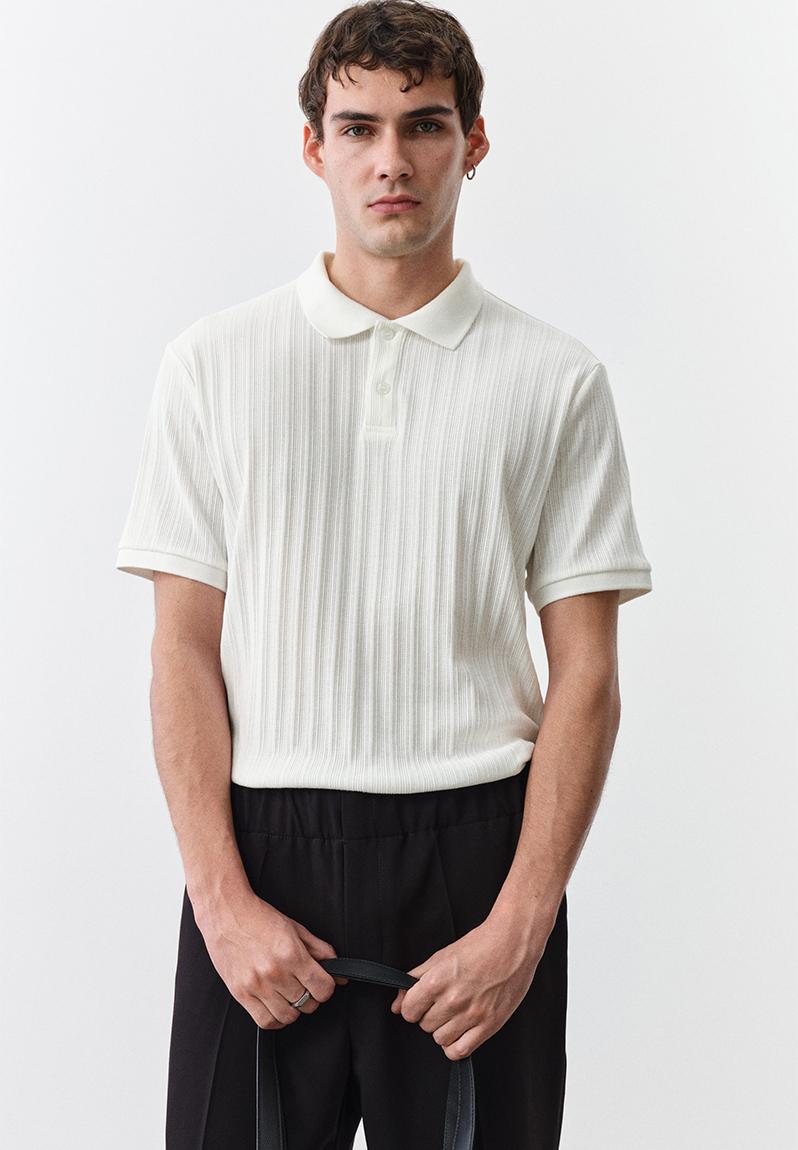 【新品】Pedestal polo tee jellyyabashi Slim fit textured jersey polo shirt - cream - 1276602001