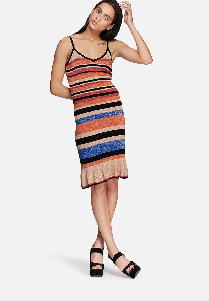 Lurex stripe dress blue & rust Glamorous Casual