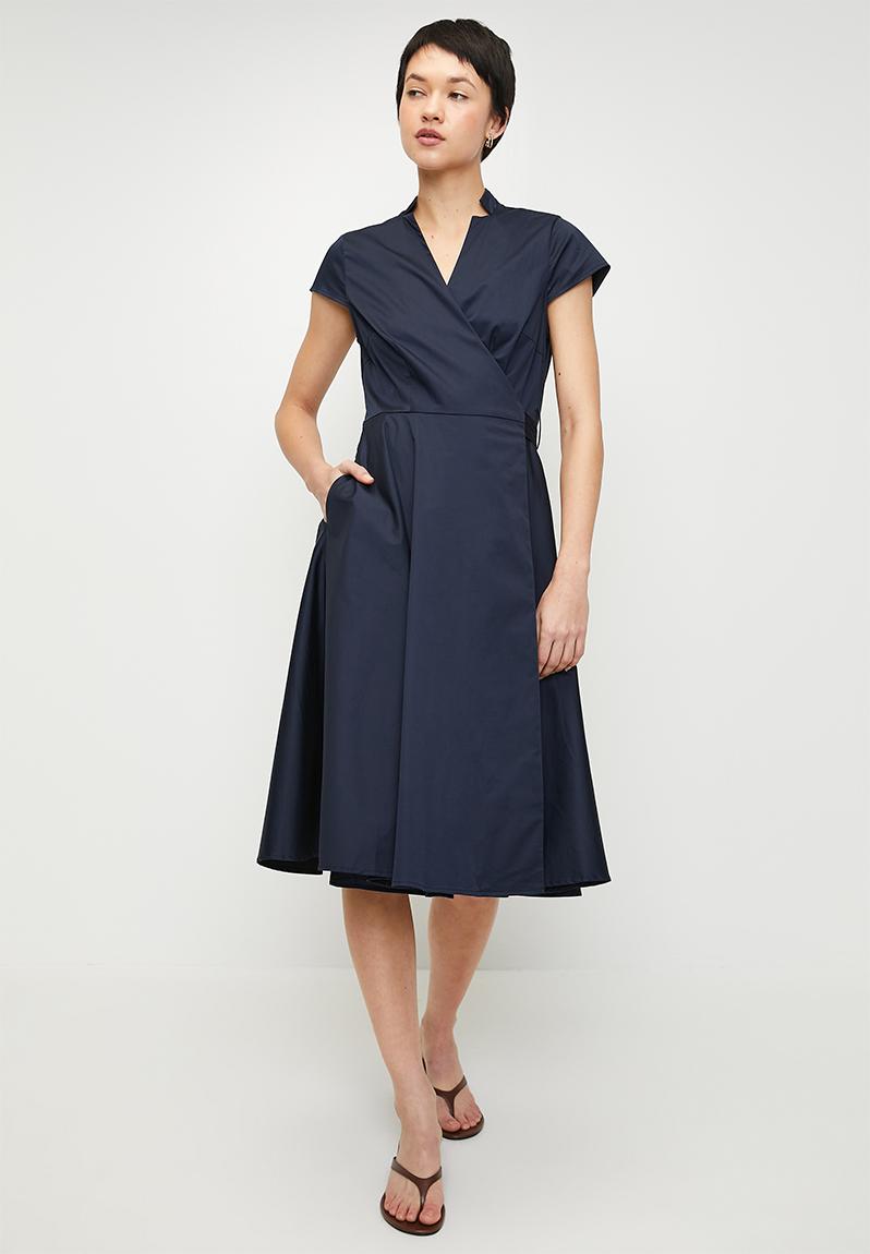 The Cotton Wrap Dress With Frill Detail - Navyblue