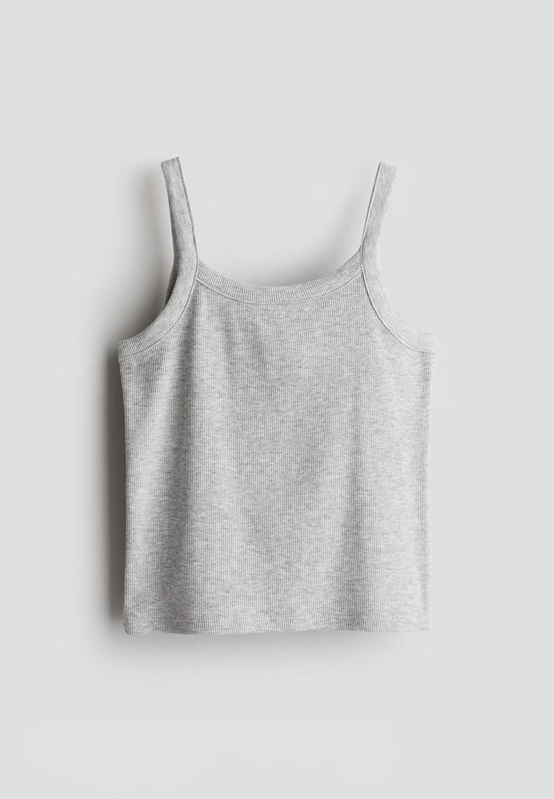 Ribbed strappy top - light grey marl - 1219022004