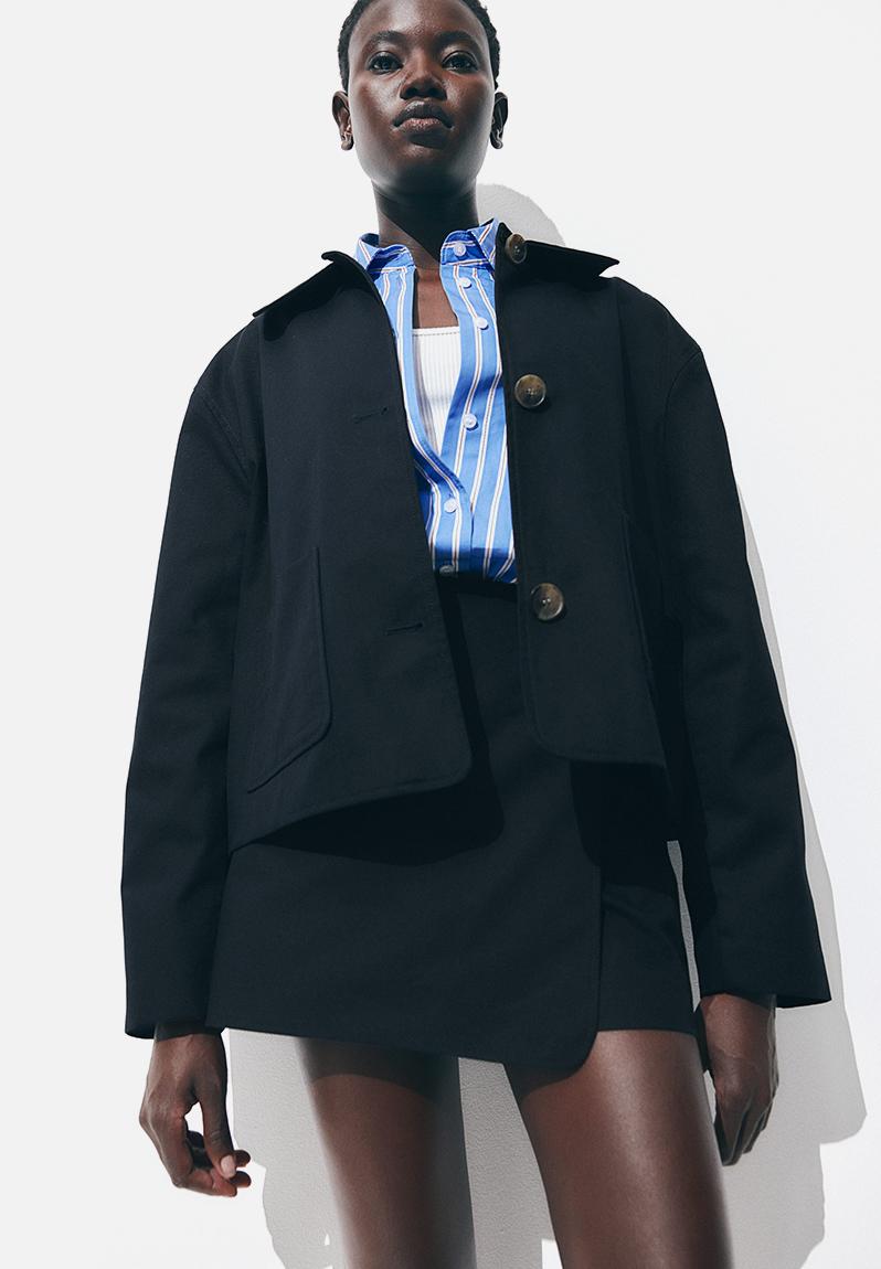 Collared twill jacket - navy blue - 1273201003