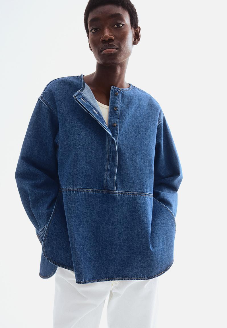 Popover twill blouse denim blue 1273498003 H&M Blouses - Main Image
