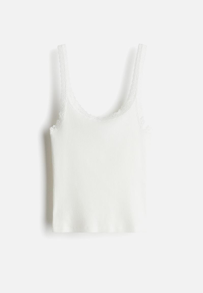 Lace-trimmed vest top - white - 1274285002