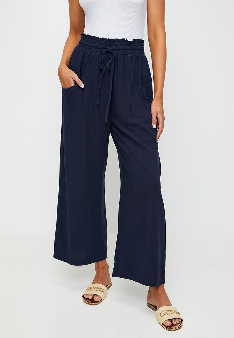Drawcord Elasticated Ankle Length Pant - Navy