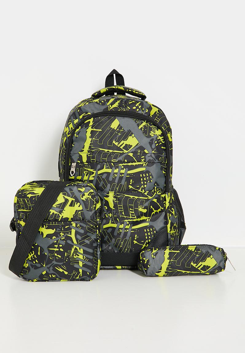 3 Piece back pack set-black & yellow