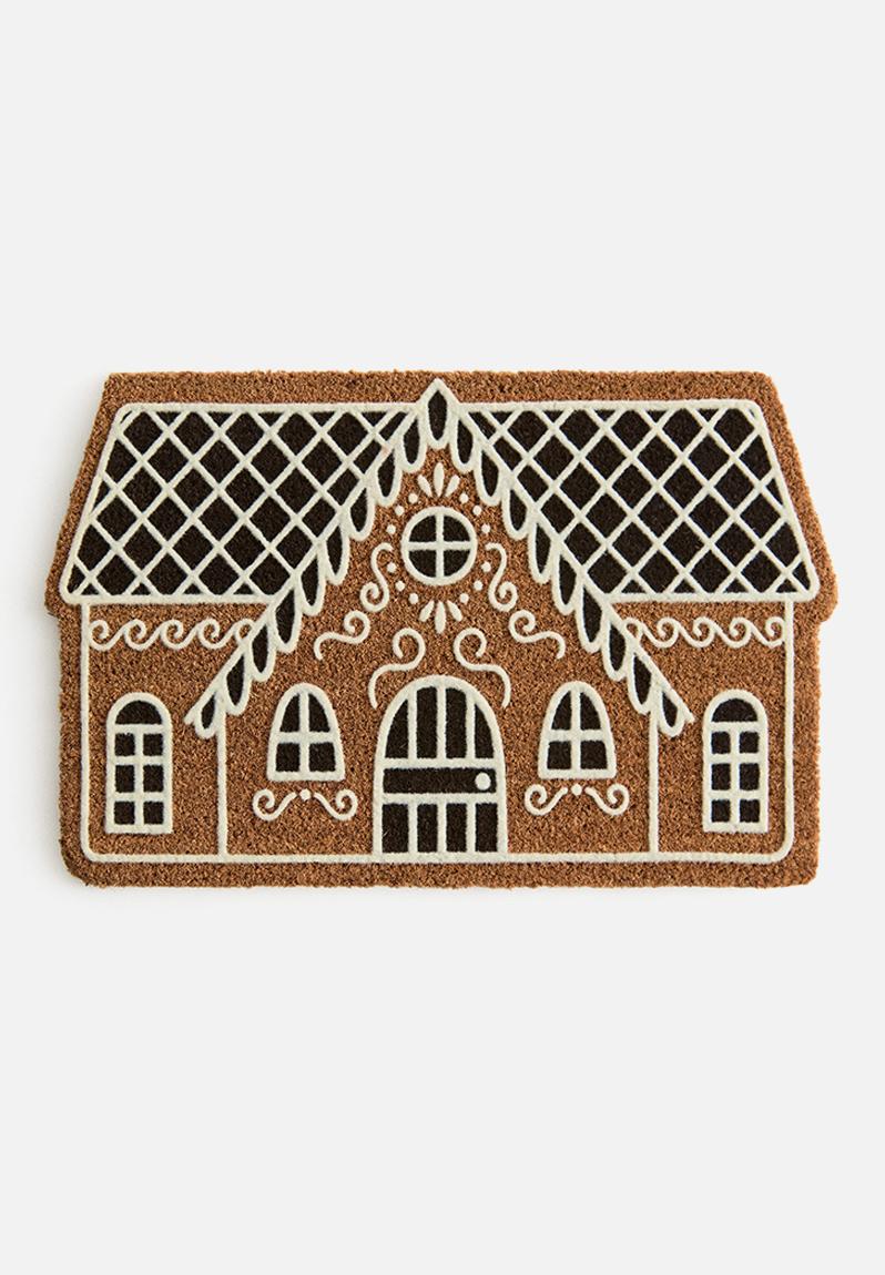 Printed coir doormat - brown/gingerbread house - 1288997001