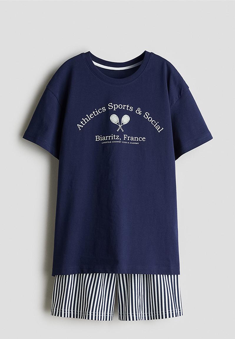 Cotton jersey pyjamas - dark blue athletics sports - 1274555004