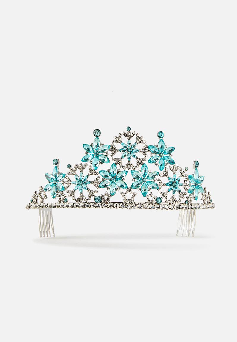 Tiara - Silvery with Ice Blue and Crystal Rhinestone