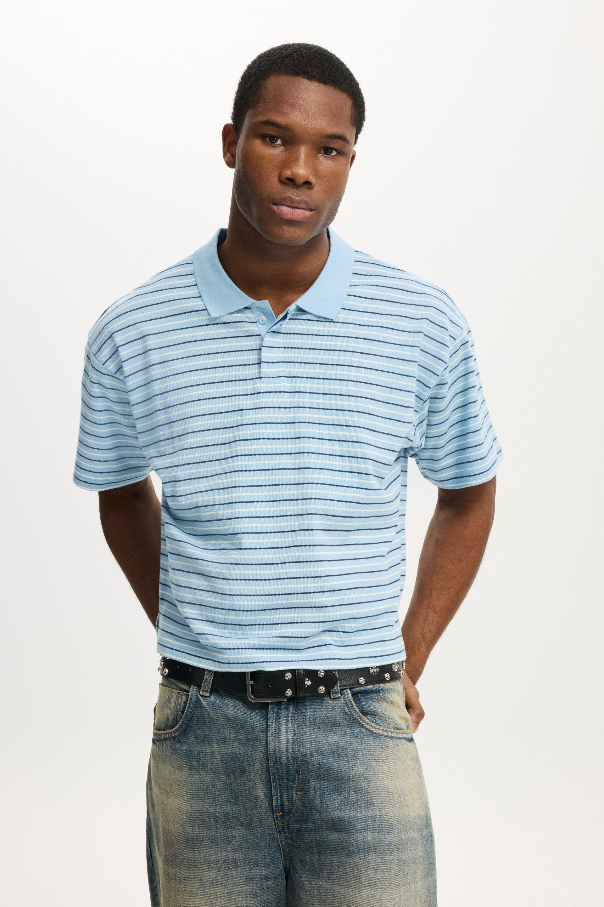 Cropped Fit Polo - Pearl Blue Multi Stripe