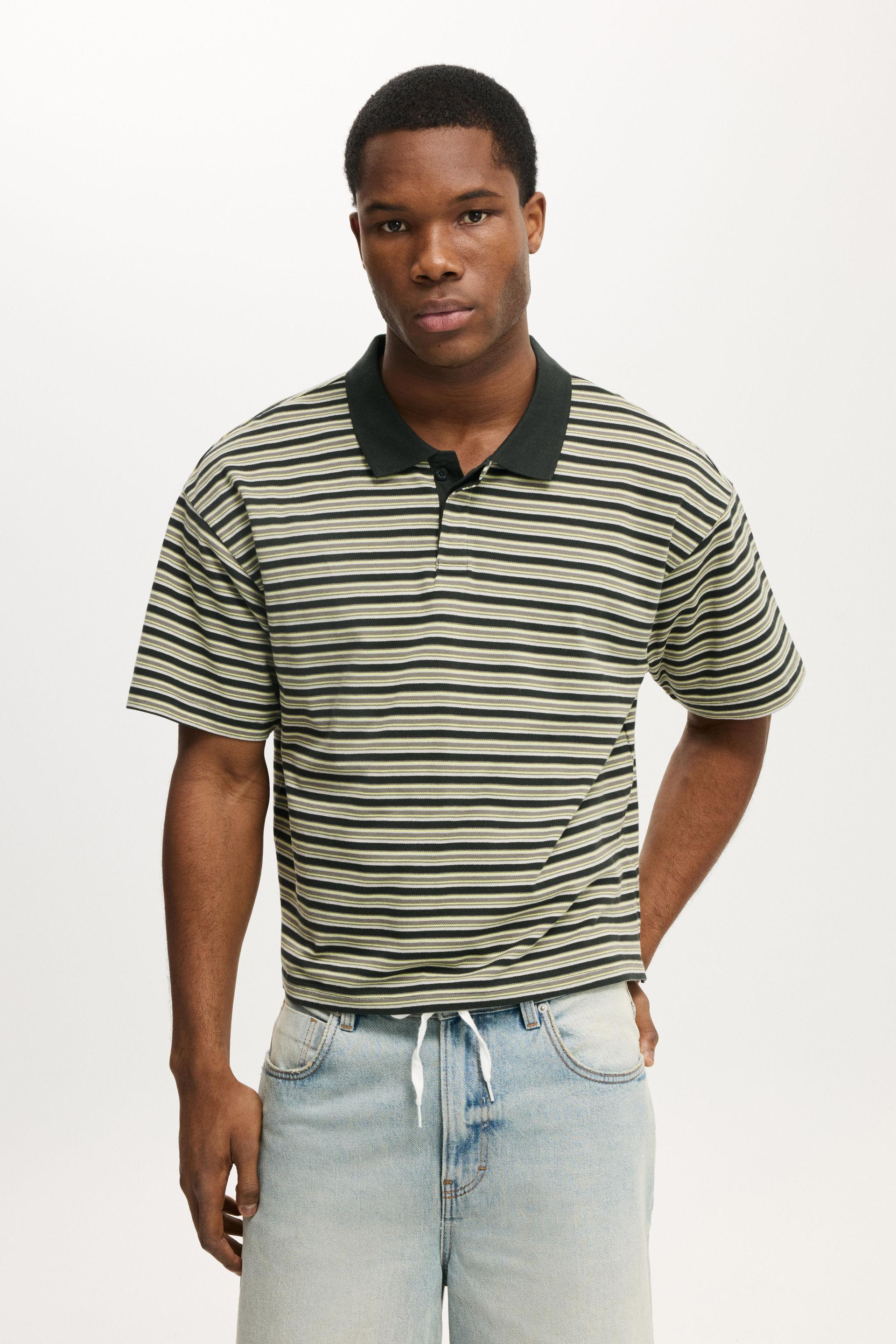 トップス Pedestal polo Cropped Fit Polo - Washed Black Multi Stripe