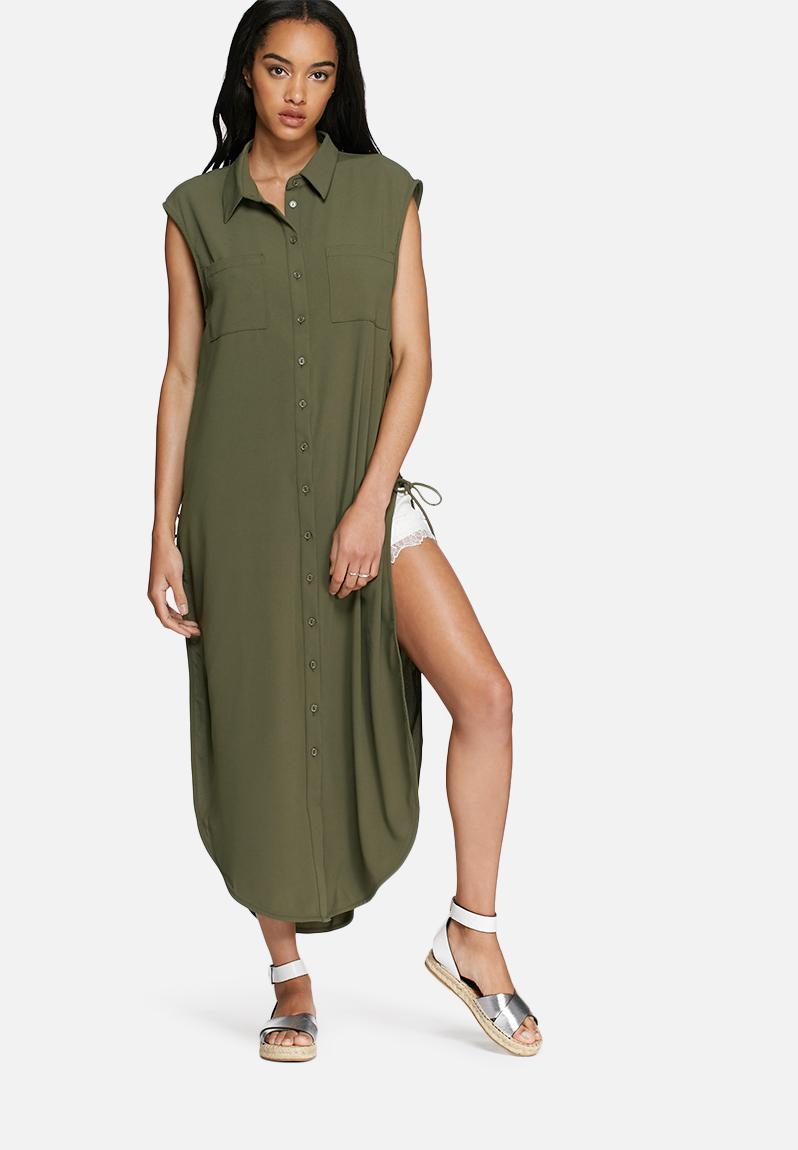 Sleeveless shirt dress khaki Glamorous Casual