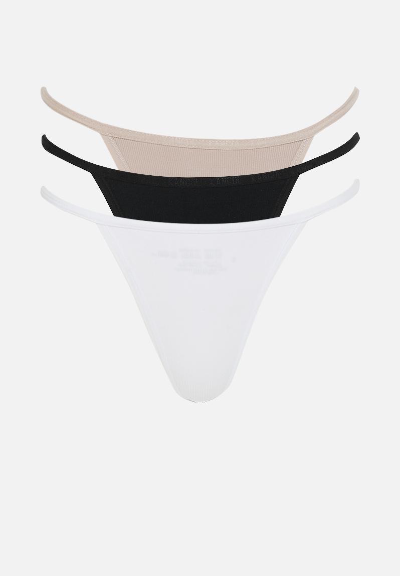 3pk ribbed seamless branded t-string - black/mocha/white
