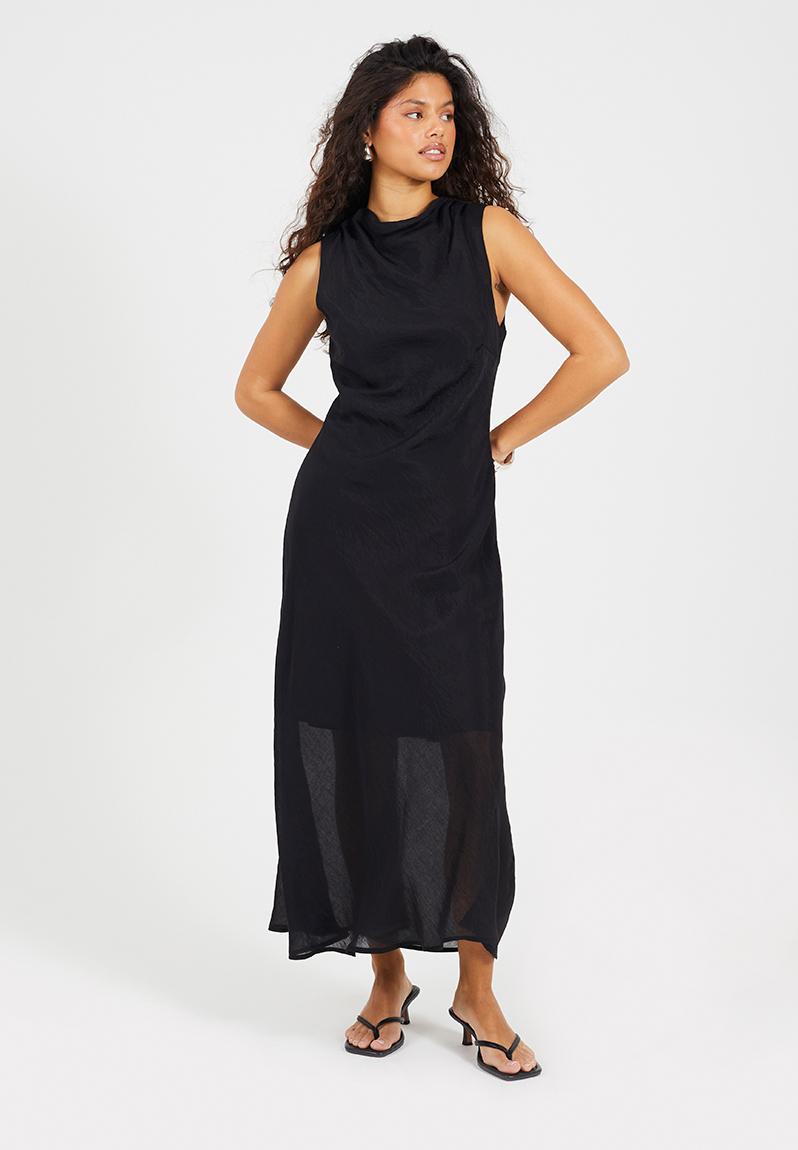 Ladies Midi Sleeveless Asymmetric Dress - Black