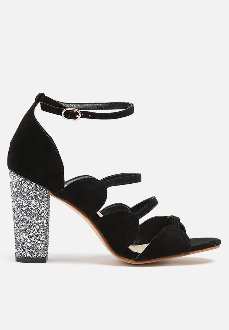 eve square toe strappy heel in black faux leather