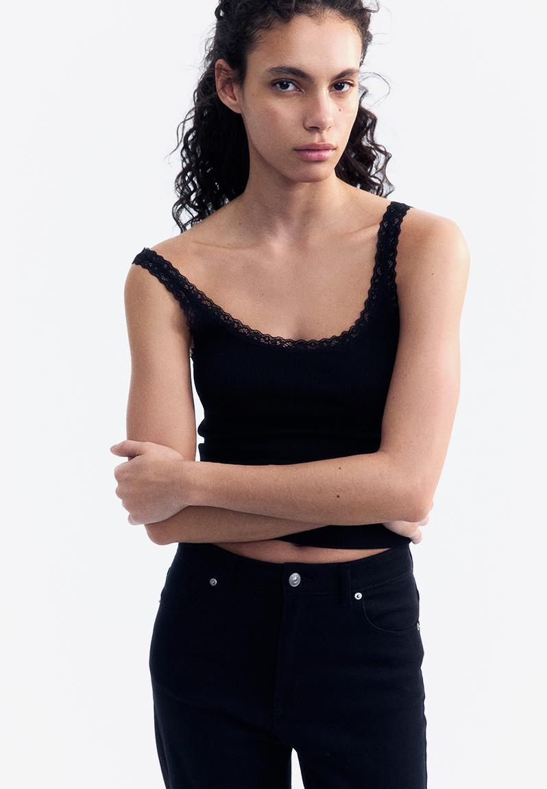 Lace-trimmed vest top - black - 1274285001