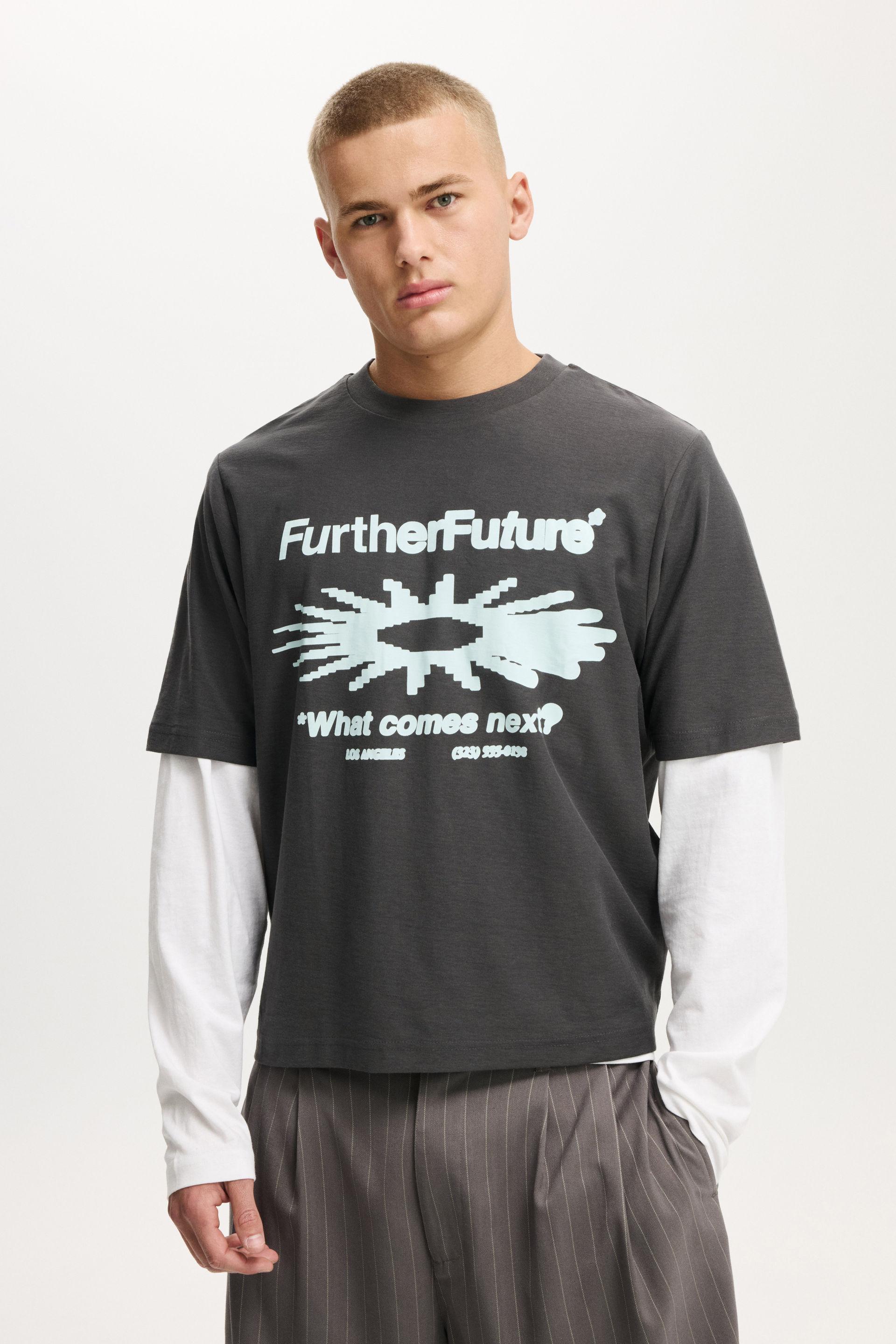Cropped Fit Graphic T-shirt - Faded Slate/Further Future
