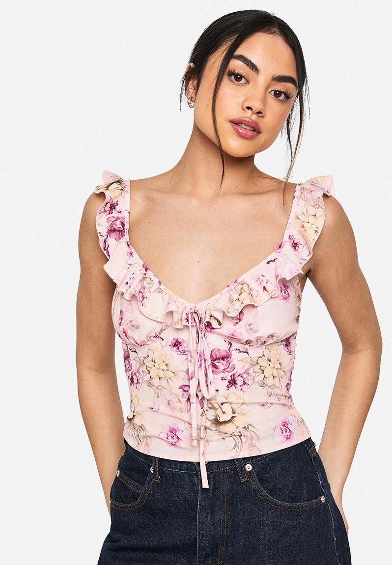 Woven ruffle shoulder top - soft pink1