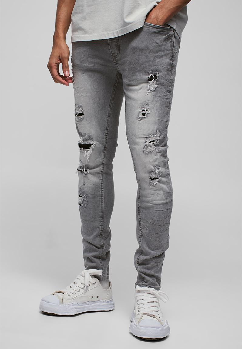 Skinny Stretch Ripped Jeans In Ice Grey Wash - Ice Grey boohooMAN Jeans ...