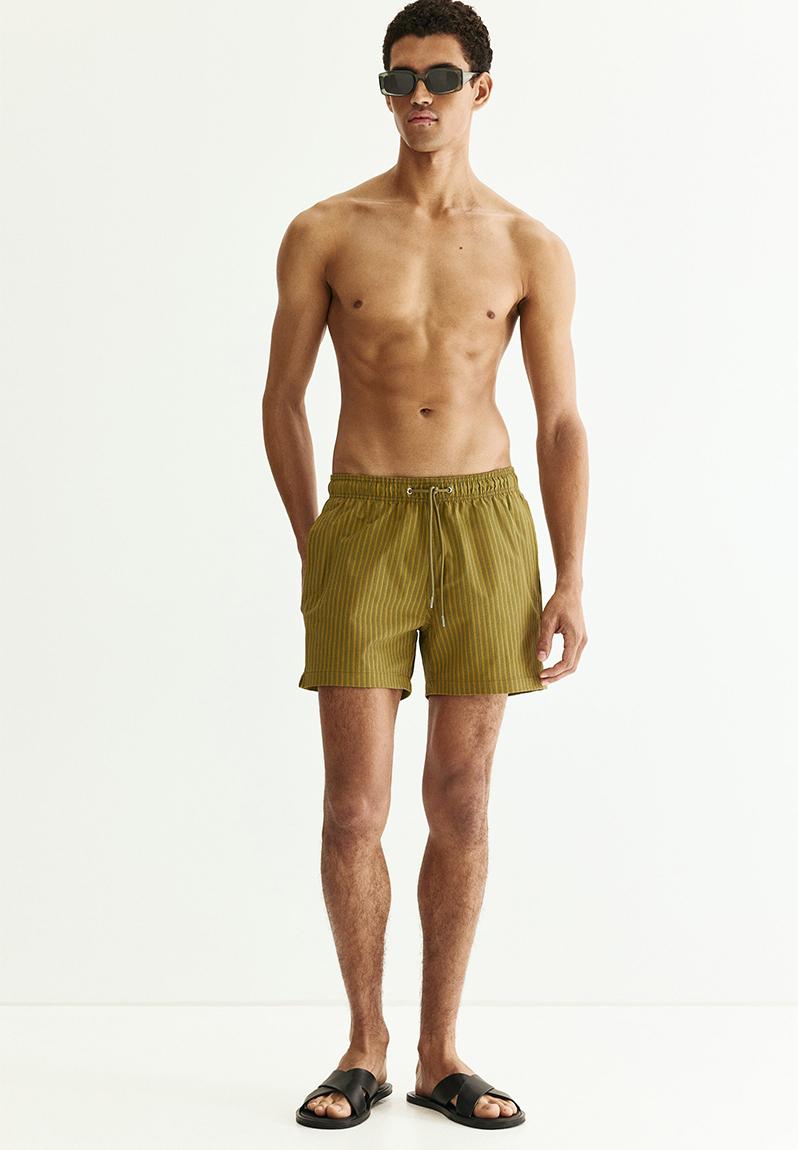 Seersucker swim shorts - yellow & green striped - 1302113002