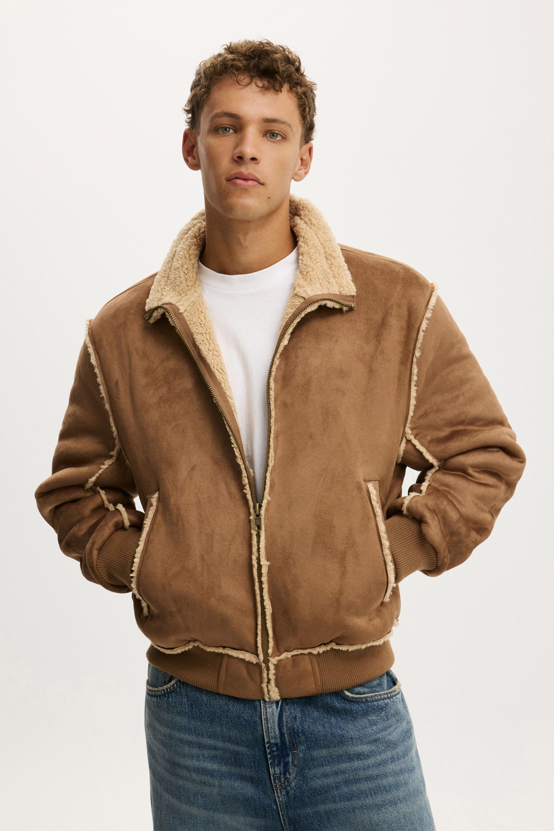 Faux Sherling Bomber Jacket - Brown