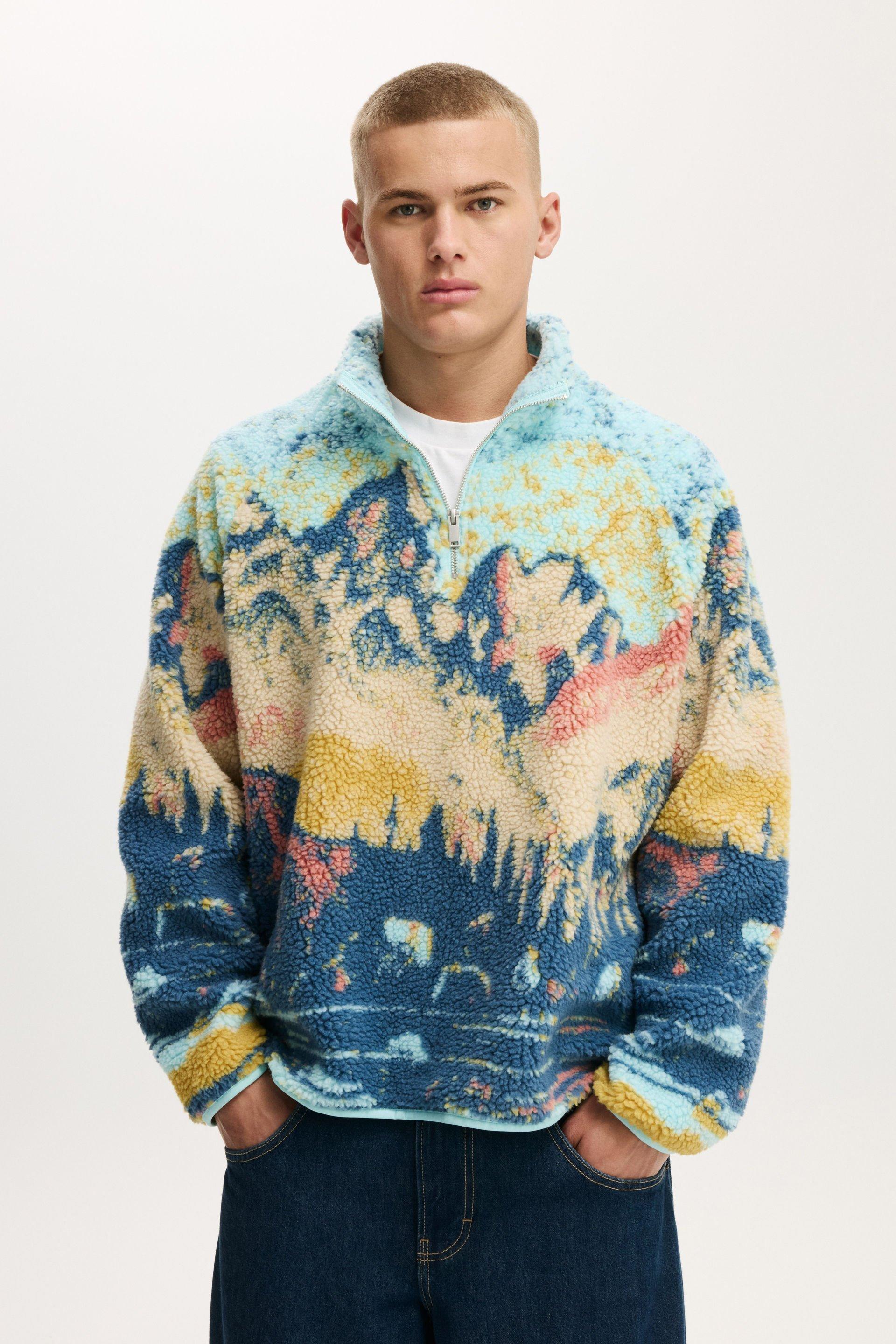 Quarter Zip Teddy Fleece - Blue Multi Mountains