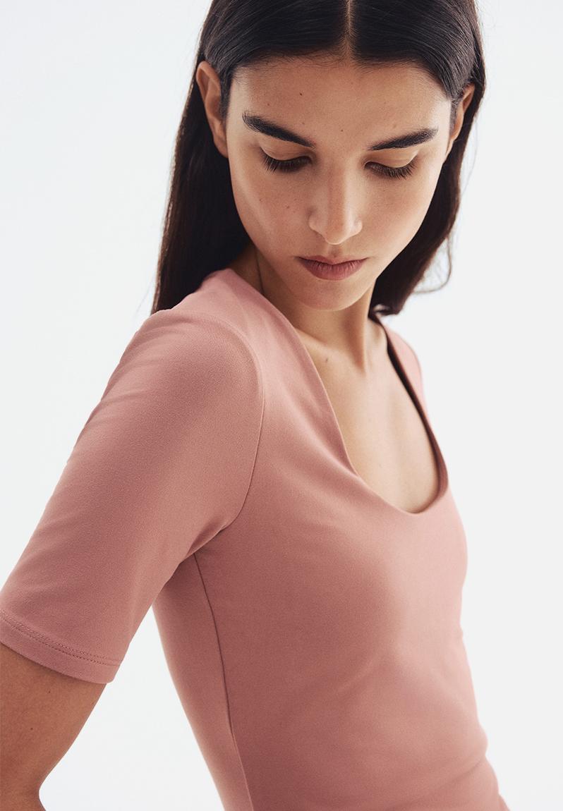 Square-neck top - dusty pink - 1293264004