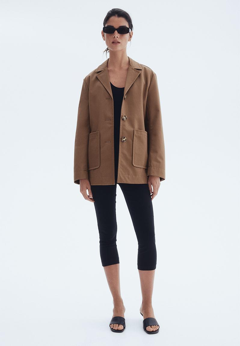 Oversized twill jacket - dark beige - 1292337001