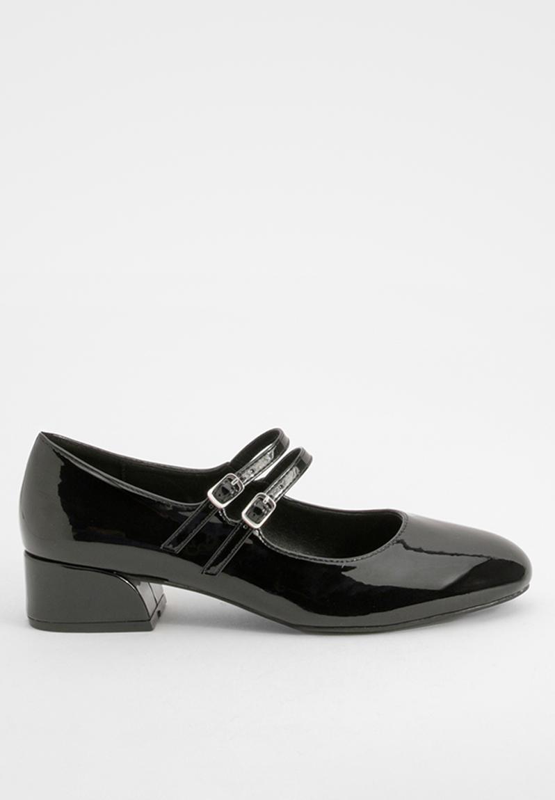Wide fit patent double strap mary jane ballets - black