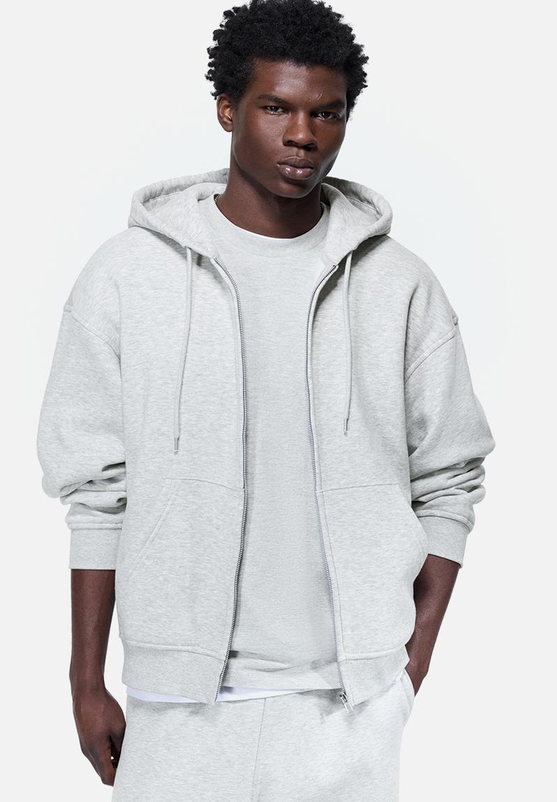 Loose fit zip-through hoodie - grey marl - 1308010008