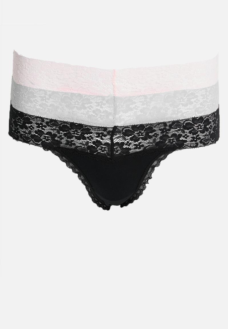 Everyday Lace Comfy G String 3Pk - Black/Grey Marle/Pink Kiss