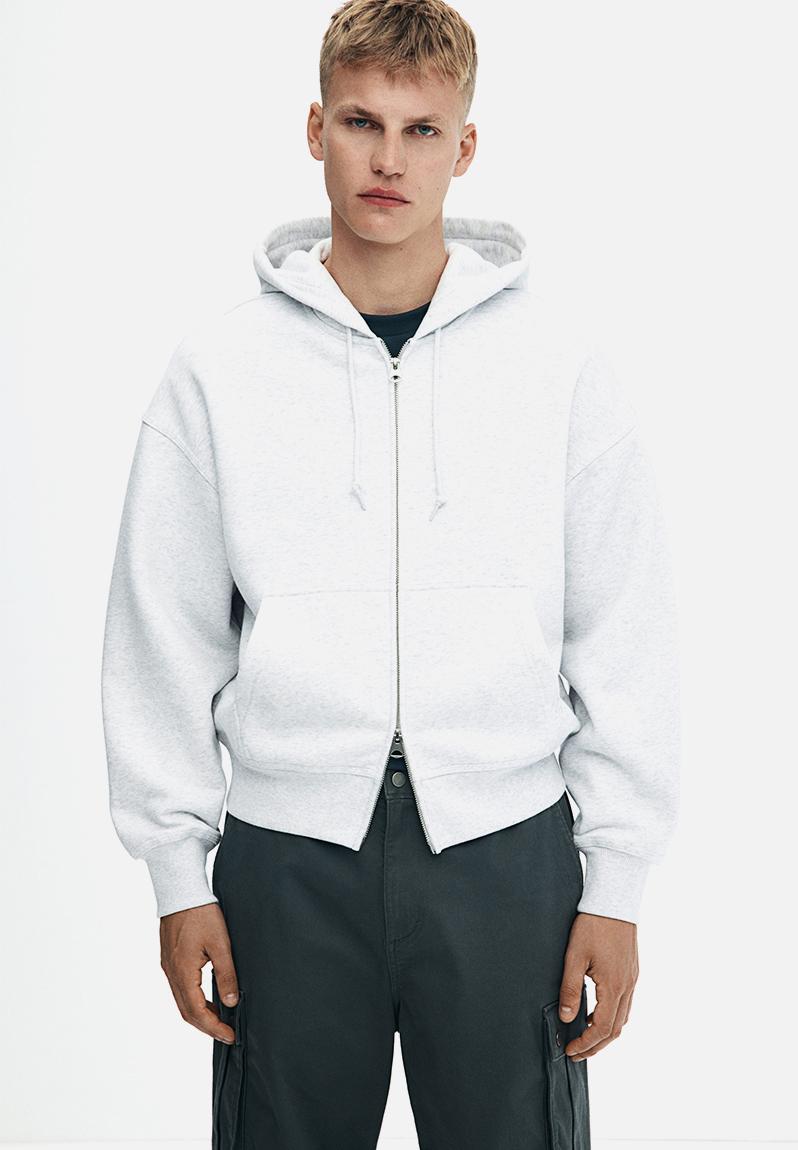 Oversized fit zip-through hoodie - light grey marl - 1240531010