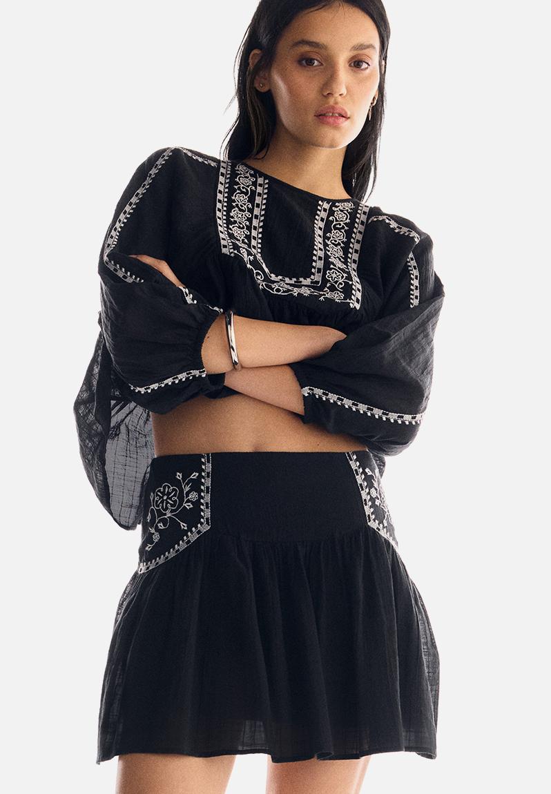 Embroidered skirt - black - 1296515001