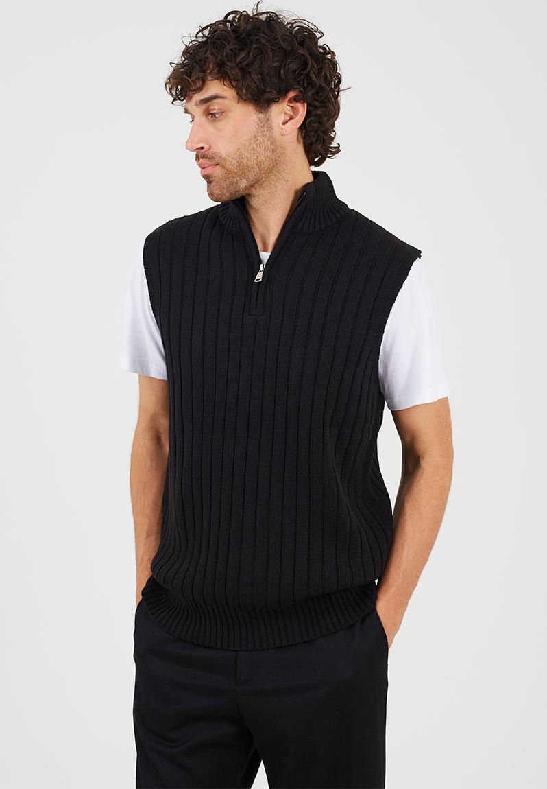 Sleeveless Quarter Zip Funnel Jumper - Jet Black