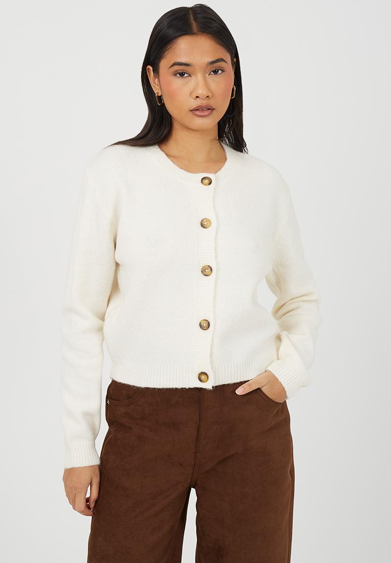 Ladies Raglan Jersey Knit Cardi - Off White