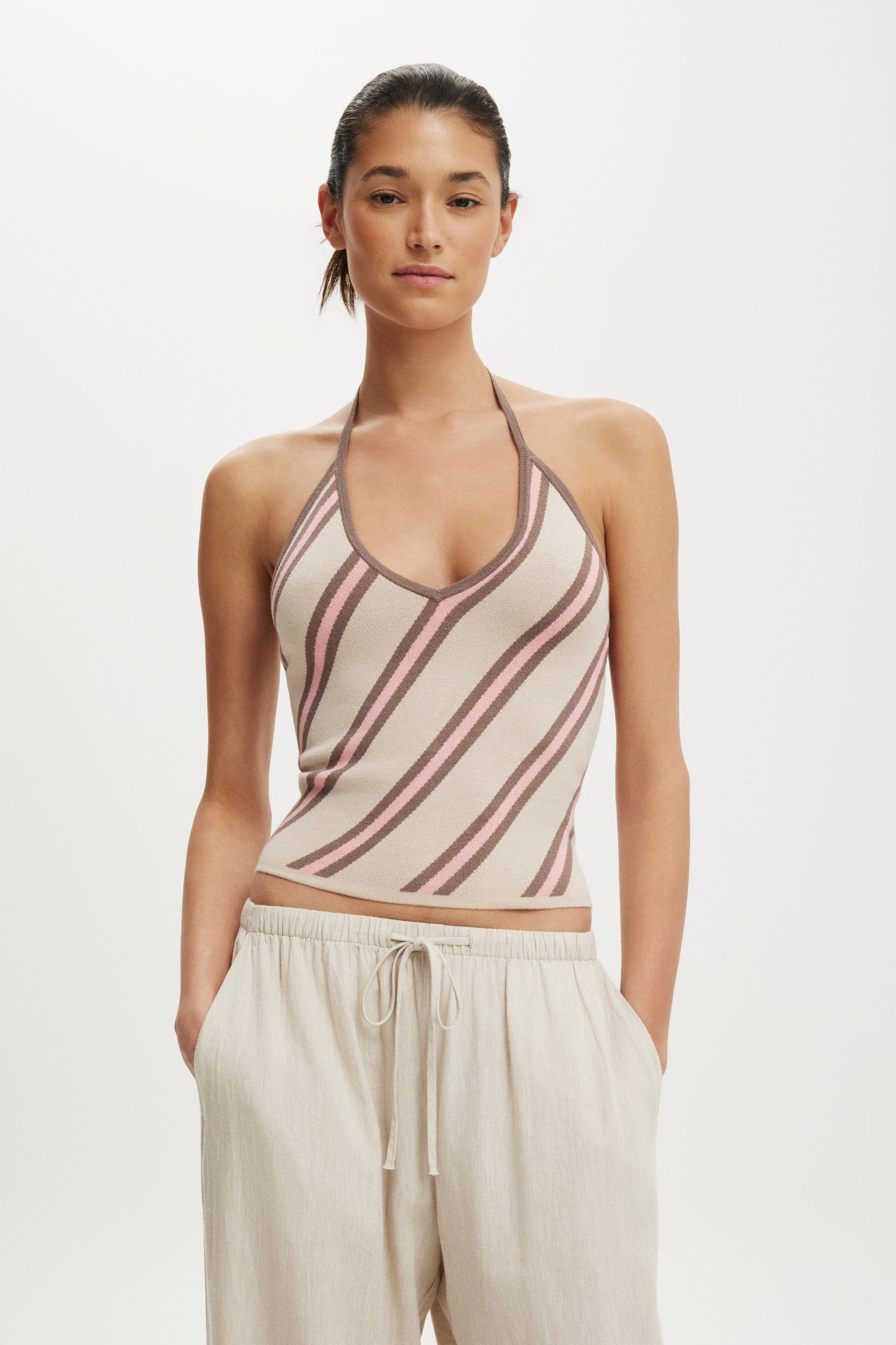 Halter knit with contrast bind - sunset stripe