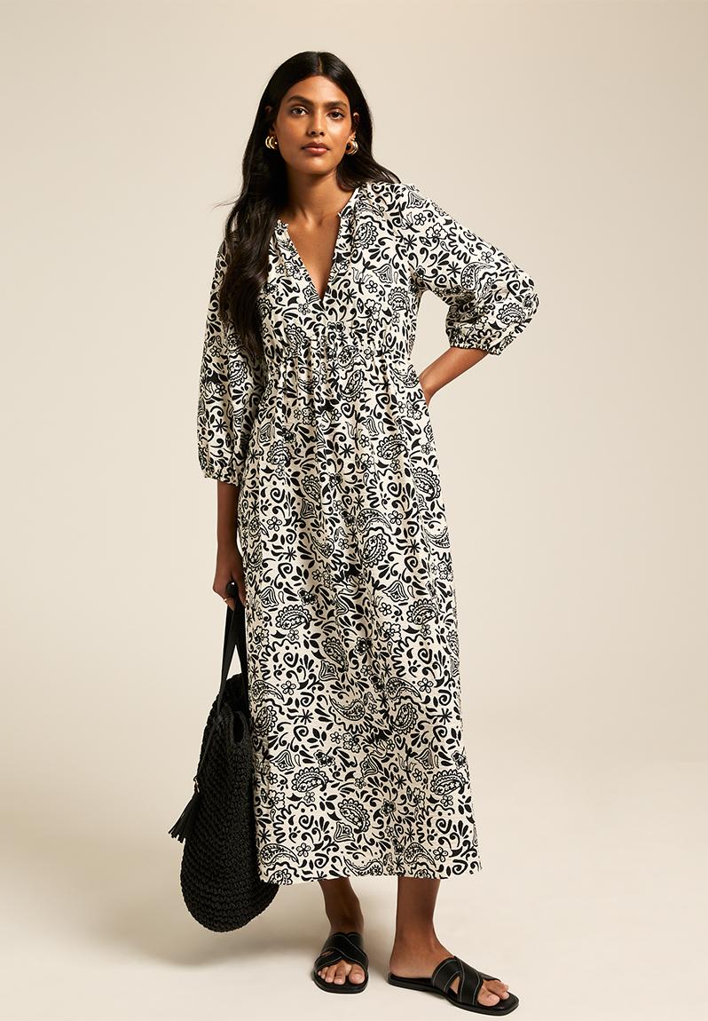Sasha paisly smock midi - camel