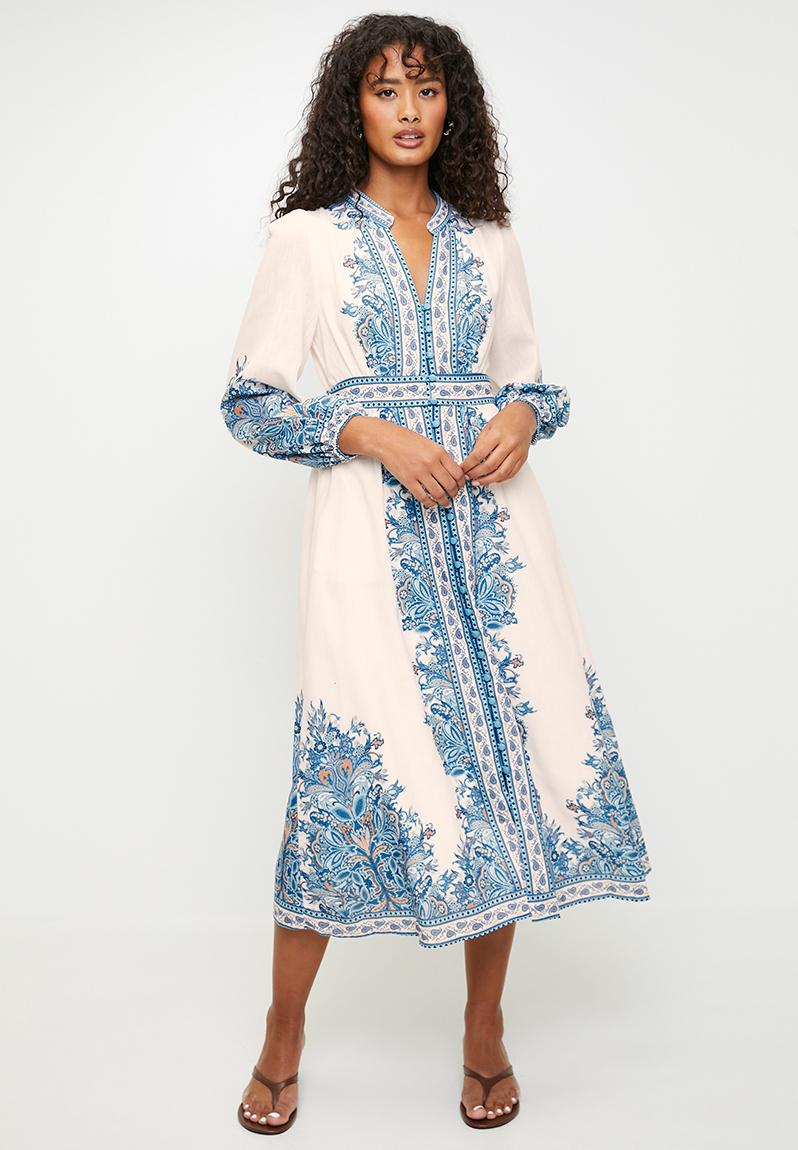 LE’RURE Paisley wave design dress 【TALL】 Blue Paisley Midi dress - Blue