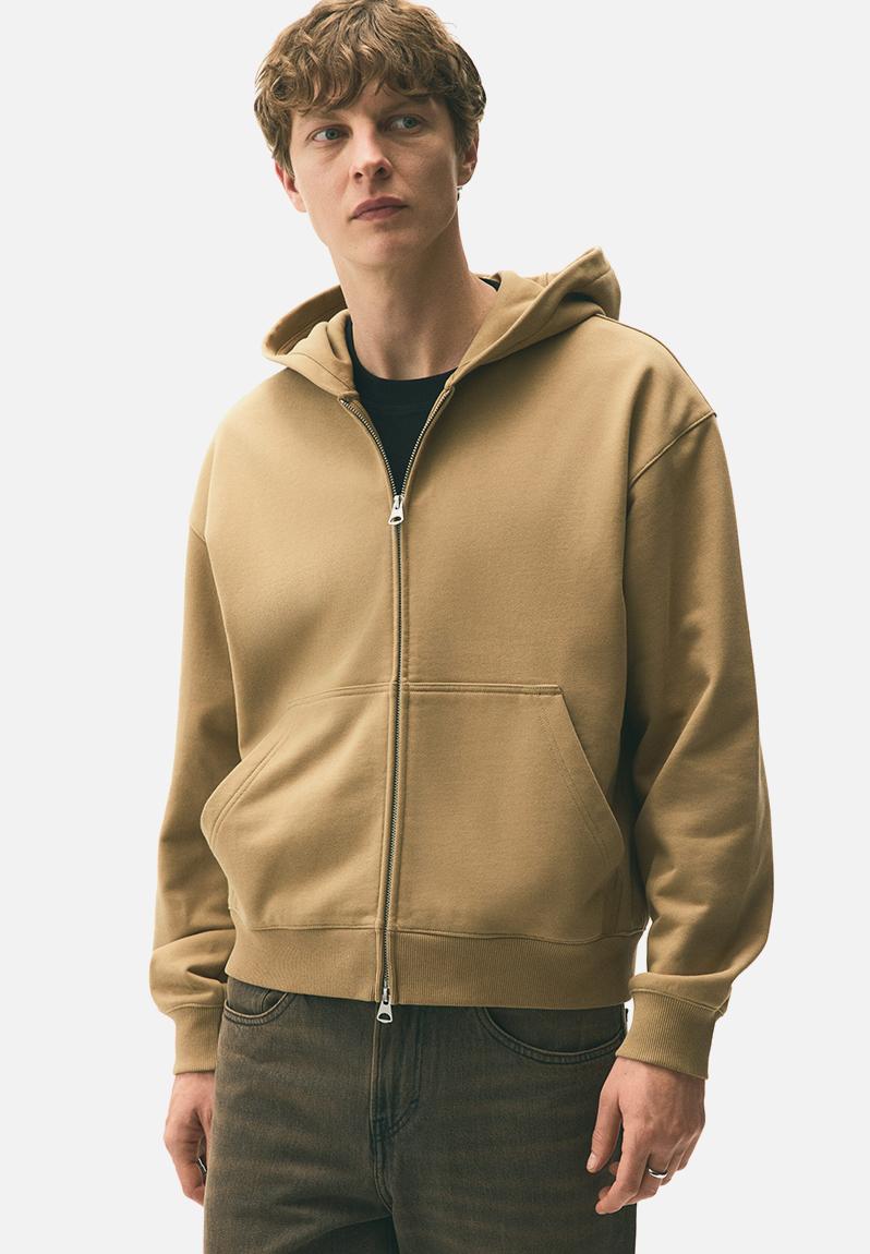 Loose fit boxy-style zip-through hoodie - beige - 1300648002