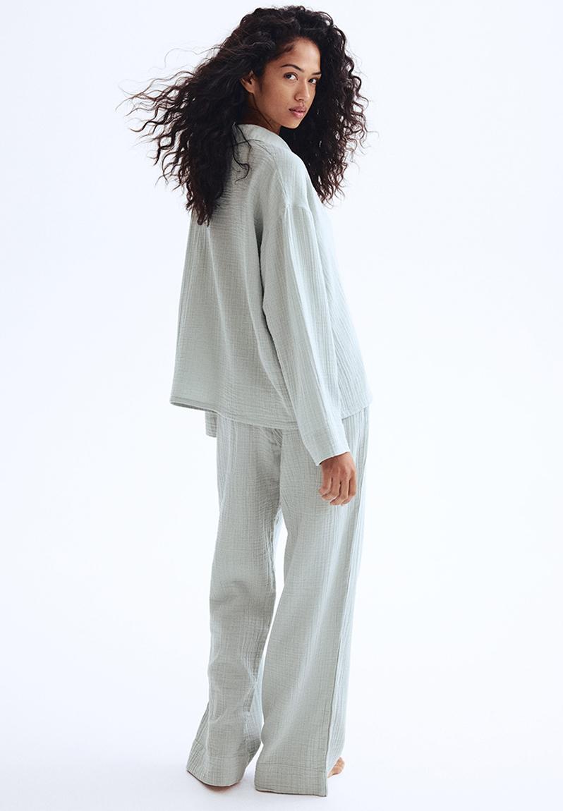 Cotton muslin pyjamas - light turquoise - 1262175008