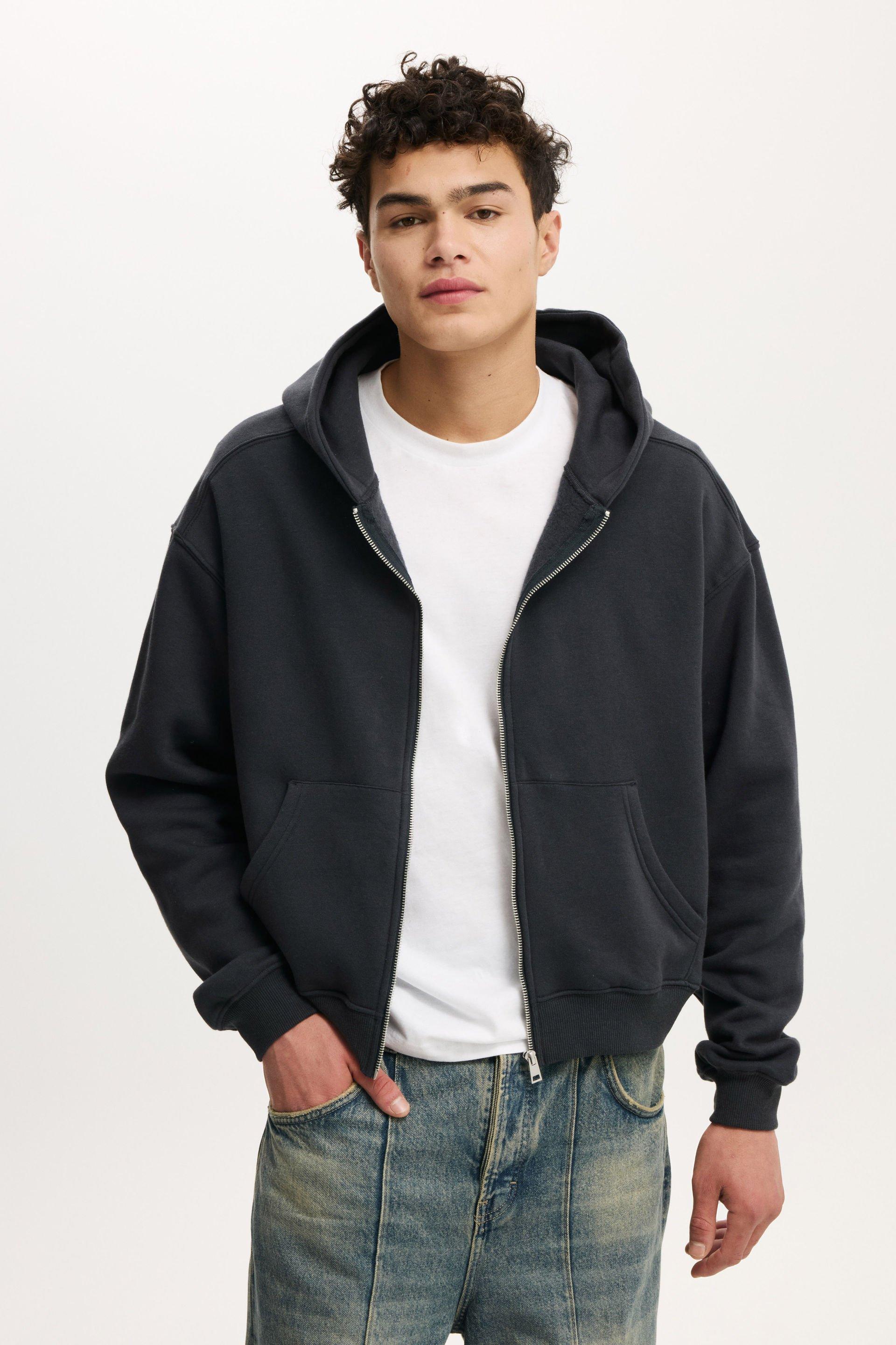 Cropped Zip Up Hoodie - Washed Black