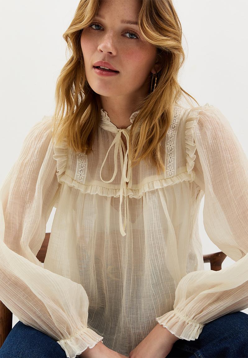 Lizzy bib lace blouse - white