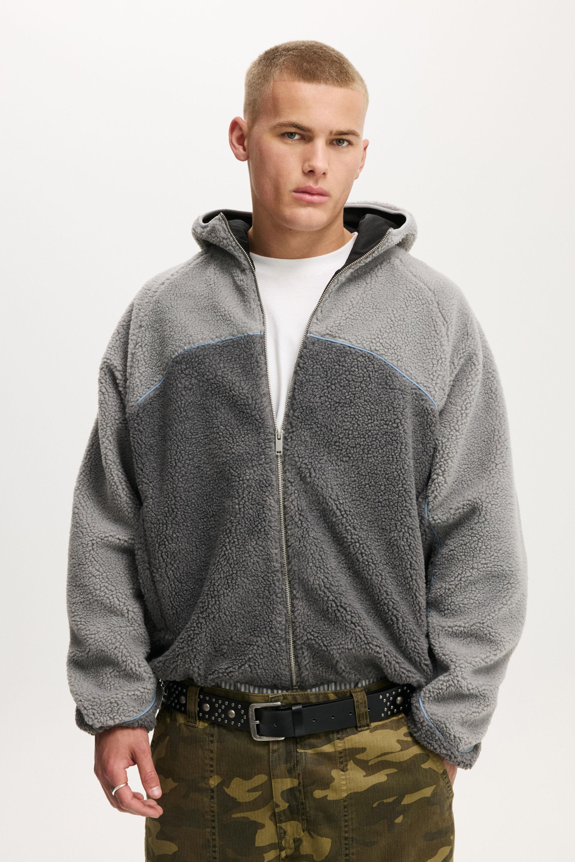 Hooded Teddy Jacket - Grey Panel