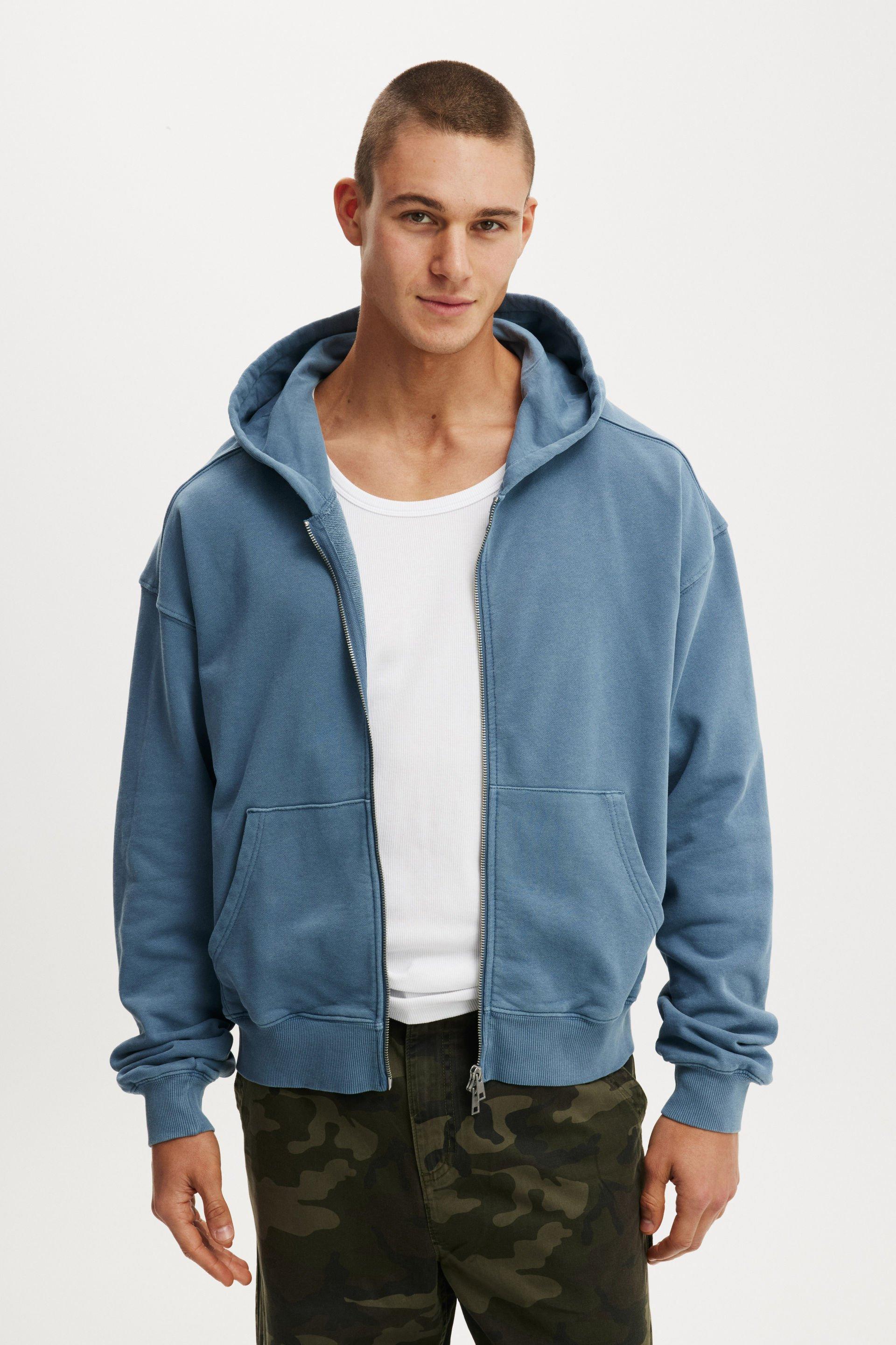 Cropped Zip Up Hoodie - Steel Blue Wash