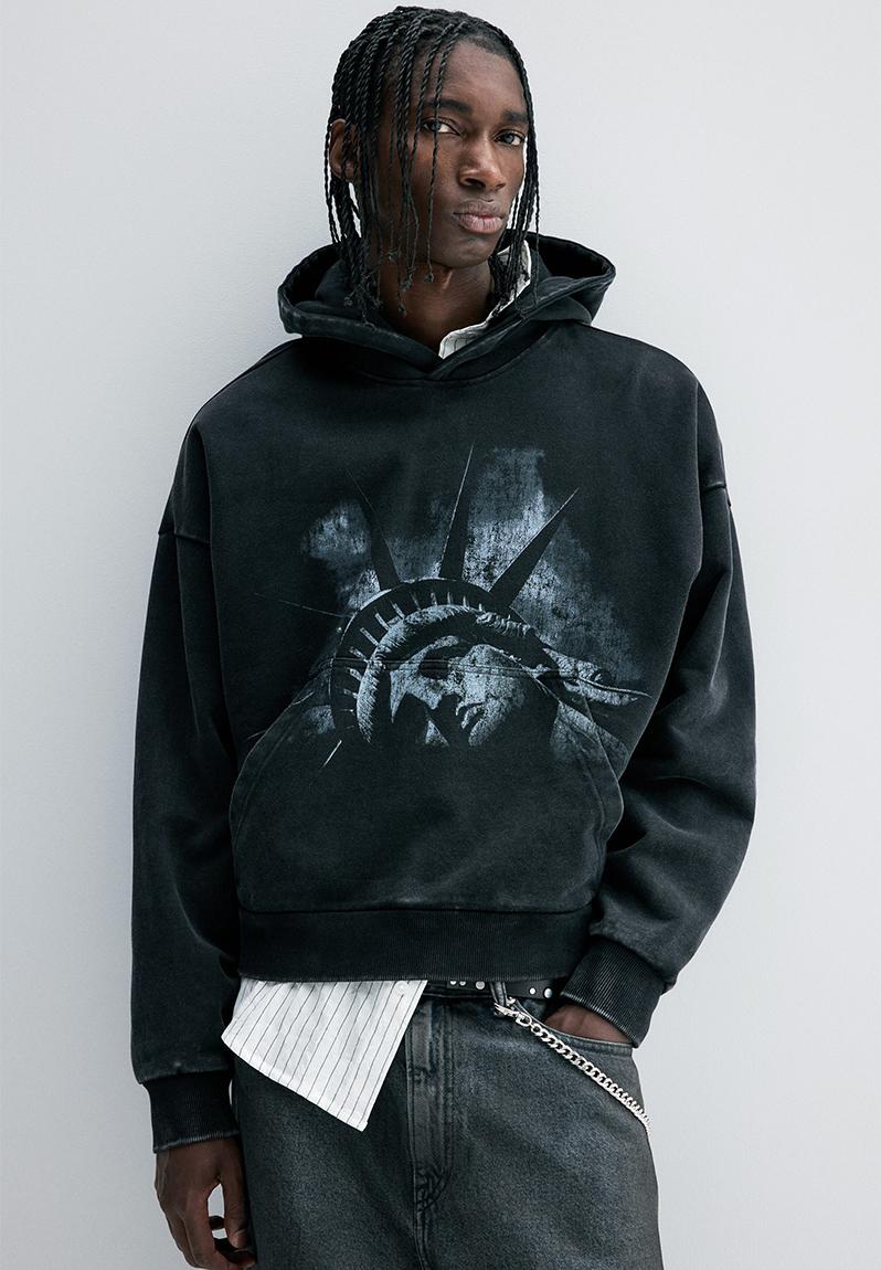 Oversized fit printed hoodie - black/statue of liberty - 1290855003