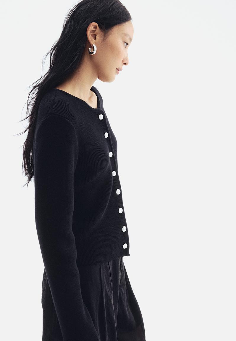 Rib-knit cotton cardigan - black - 1295261001