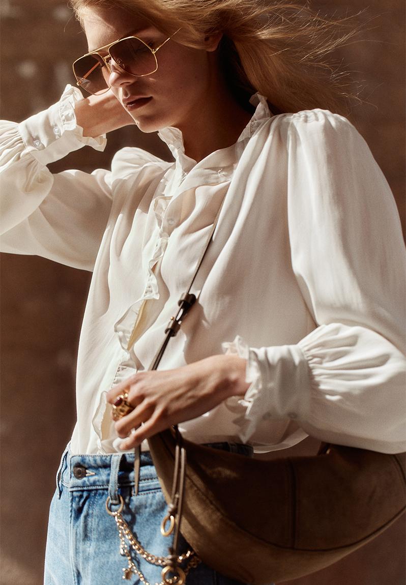 Oversized frill-trimmed blouse - white - 1309874001