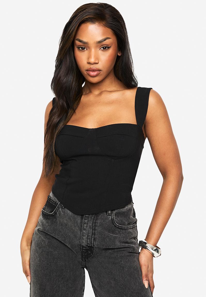 Bengaline cup detail corset top - black
