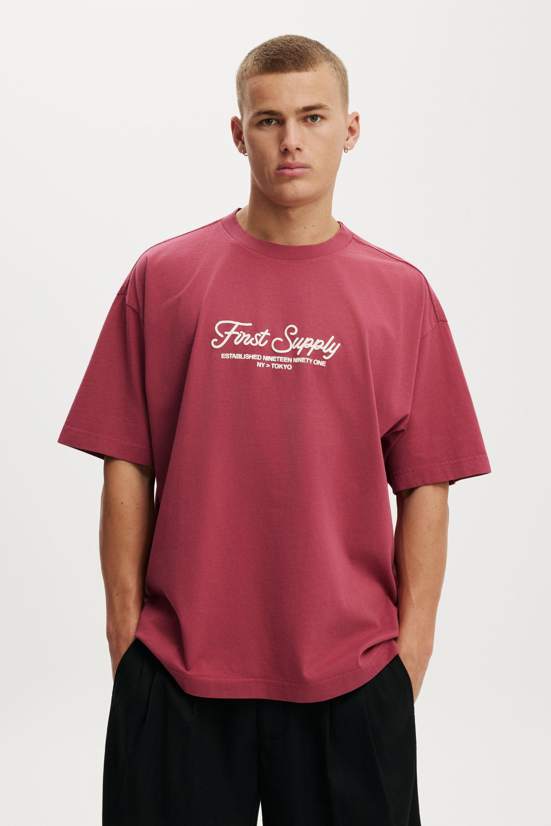 トップス 85-86FW first collection Box Fit Text T-Shirt - Raspberry / First Supply